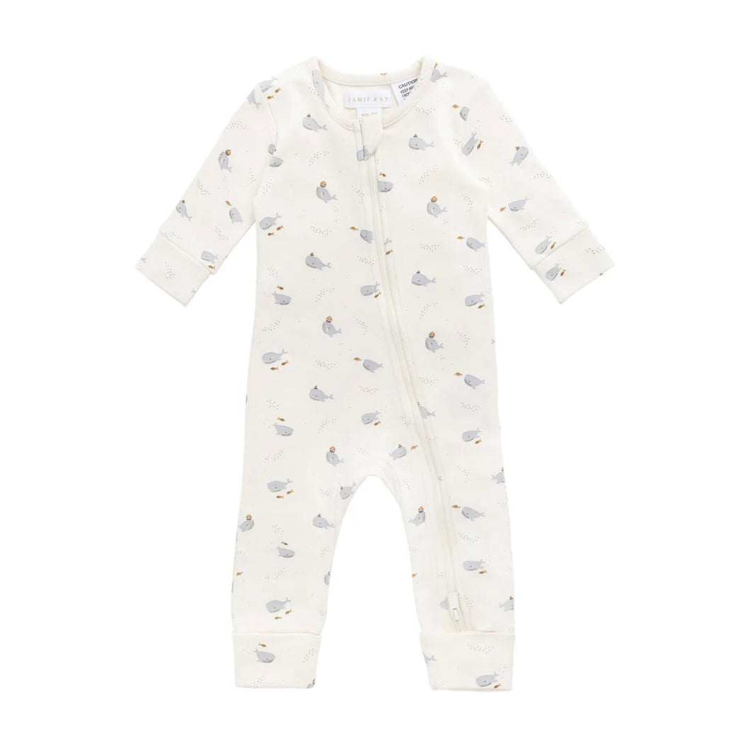 Jamie Kay Organic Cotton Reese Zip Onepiece - Whales
